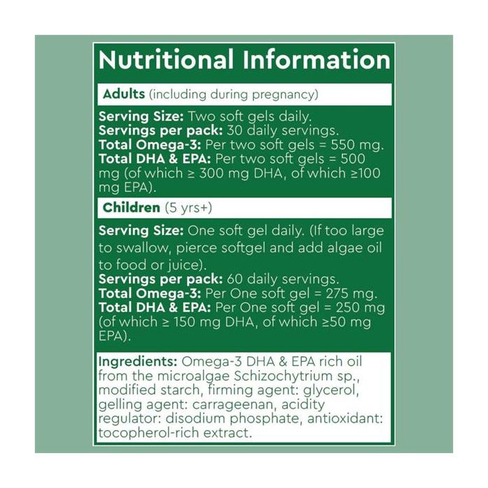 Optiyou Algae Omega-3 DHA + EPA 60 Vegan Softgels, , Supplements, optiyou-algae-omega-vegan-caps, [